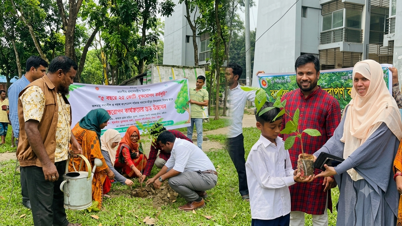 শ্রীপুরে ২৫ কোটি বৃক্ষরোপণ কর্মসূচির উদ্বোধন: শিক্ষার্থীদের মাঝে চারা বিতরণ